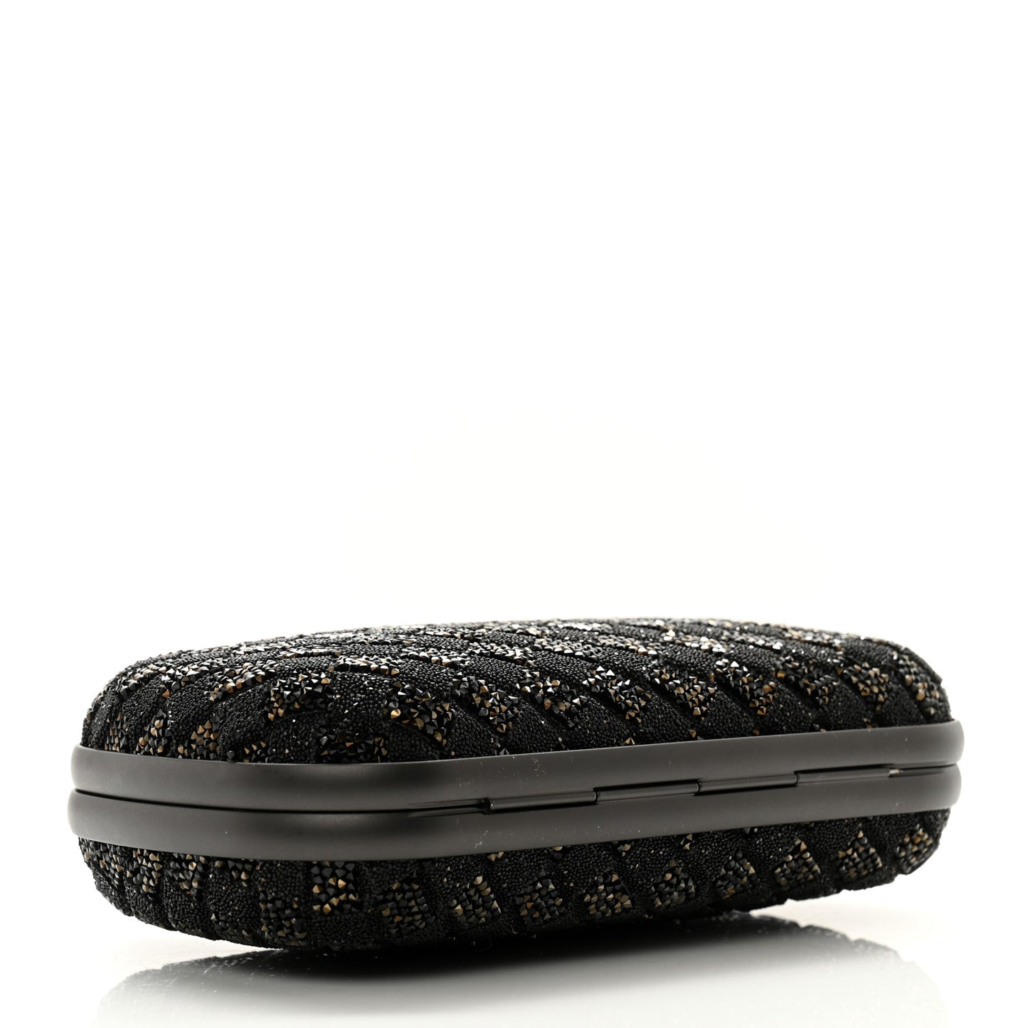 Crystal Bead Embellished Intrecciato Knot Clutch Black