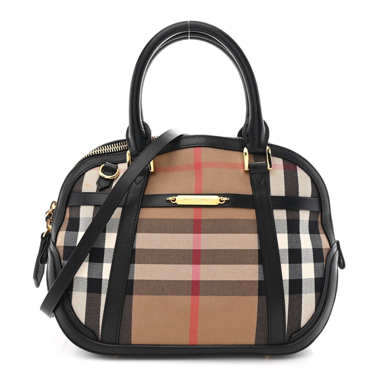 Bridle Calfskin House Check Small Orchard Bowling Bag Black