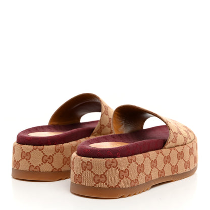 Gucci Canvas GG Monogram Angelina Platform Slide Sandals 38.5 Beige Ruggine 4 of 8