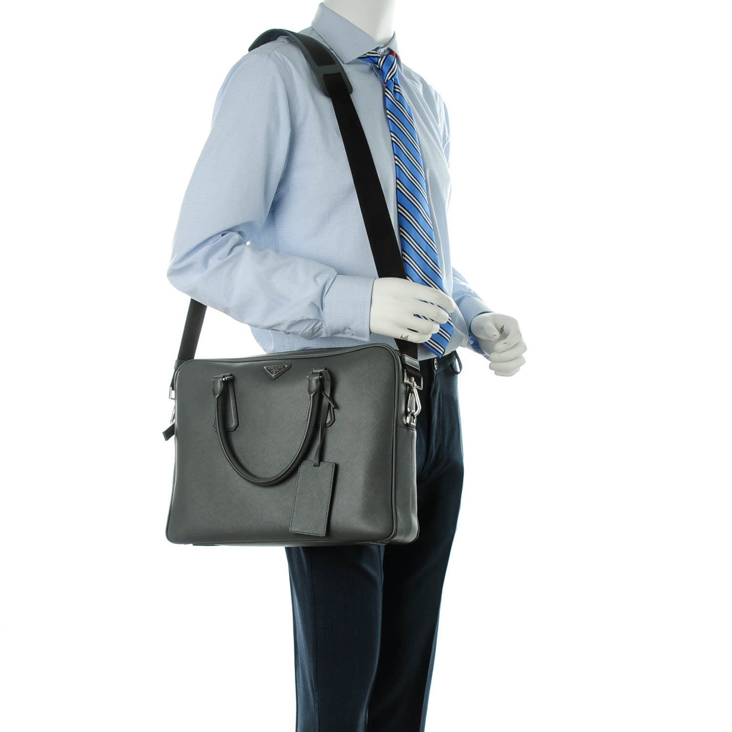 Prada Saffiano Logo Briefcase Marmo 2 of 8