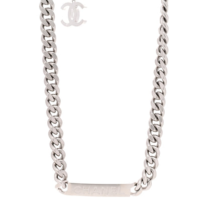Chanel Oversized Chain Logo Short Necklace Silver 1 of 5