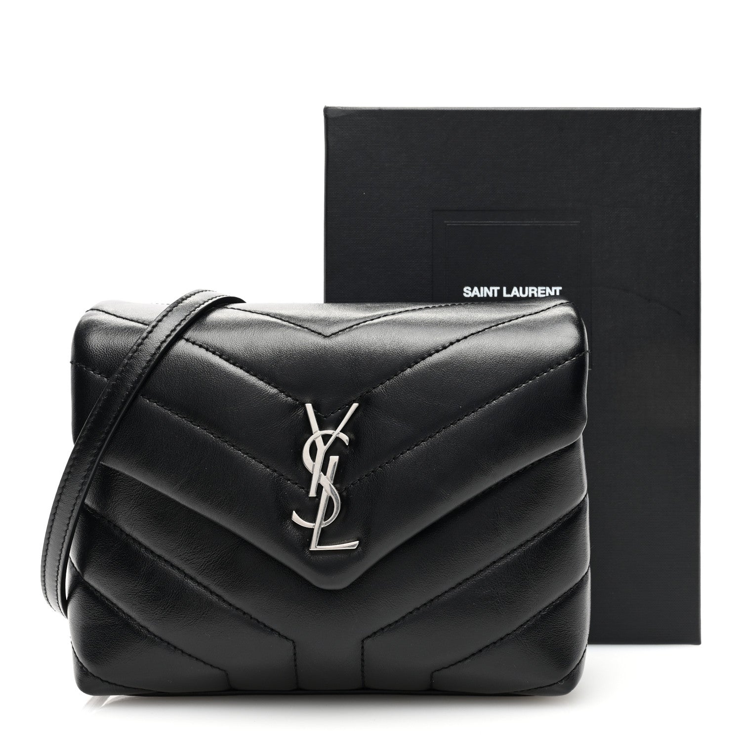 Saint Laurent Calfskin Y Quilted Monogram Toy Loulou Crossbody Bag Black 10 of 10