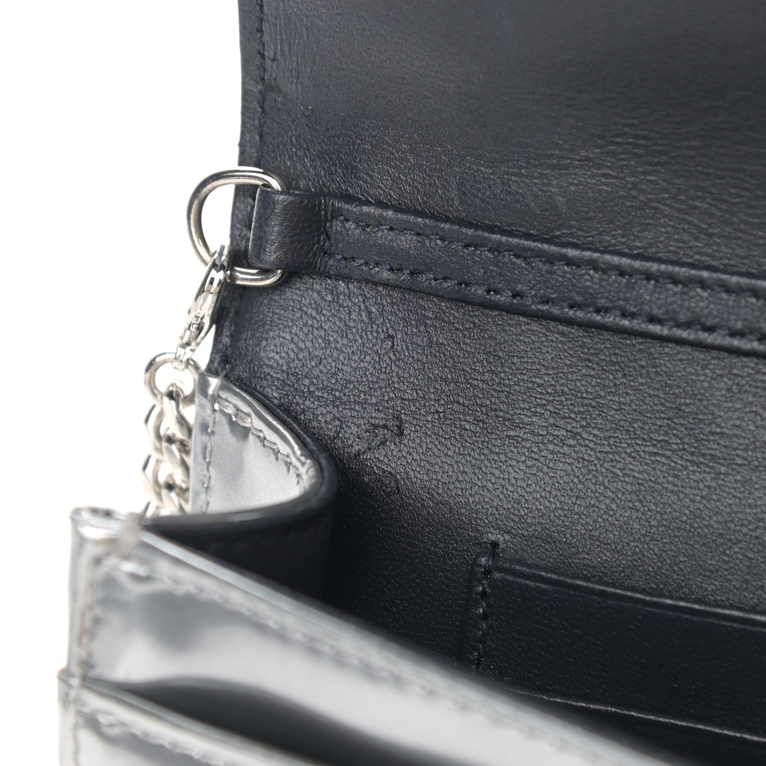 Christian Dior Metallic Micro-Cannage Diorama Wallet on Chain Pouch Argent 10 of 11