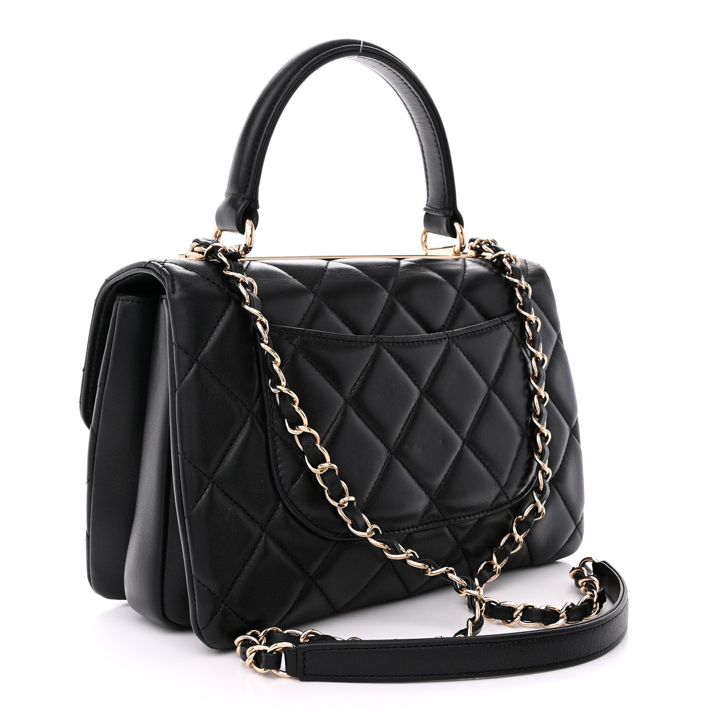 Lambskin Quilted Small Trendy CC Dual Handle Flap Bag Black