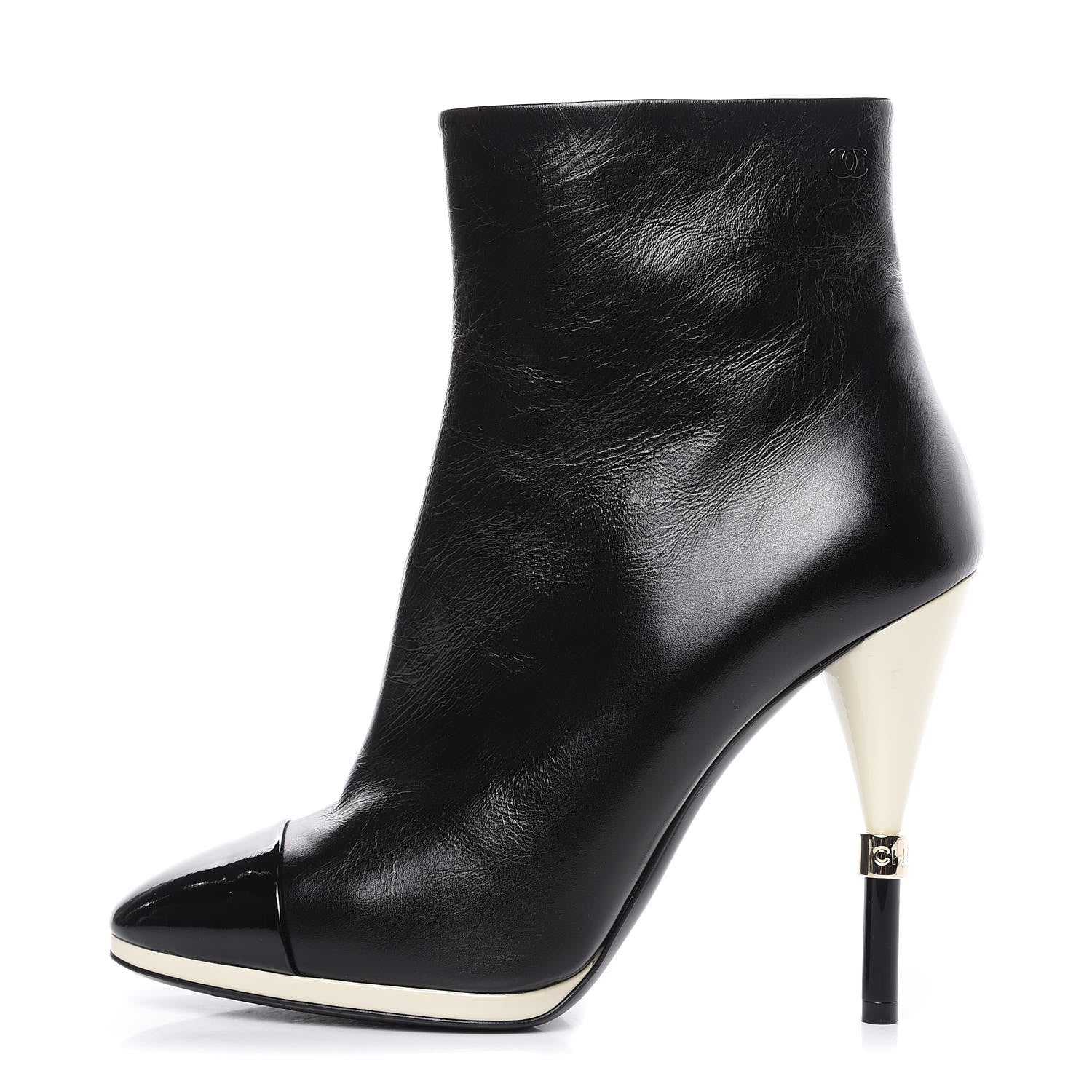 Chanel Crumpled Patent Calfskin Cap Toe Short Boots 39 Black 1 of 8
