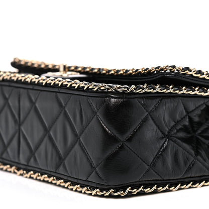 Chanel Crumpled Calfskin Quilted Large Chain All Over Flap Bag Black 9 of 12