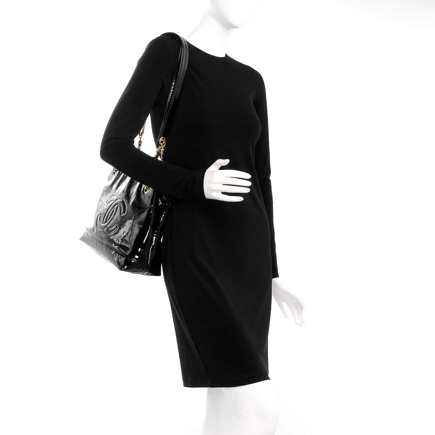 Patent CC Shoulder Bag Black