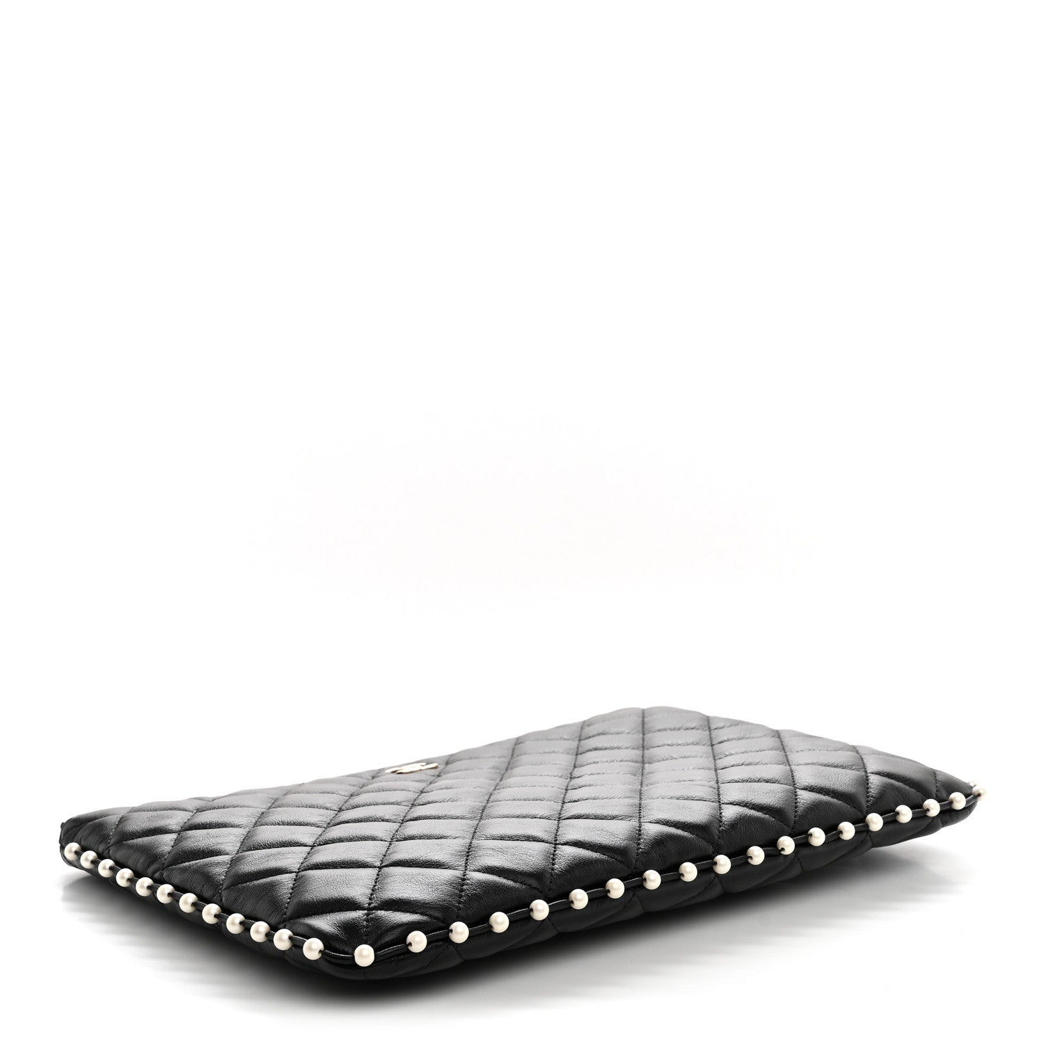 Chanel Calfskin Quilted Pearl Medium Cosmetic Case Black 4 of 8