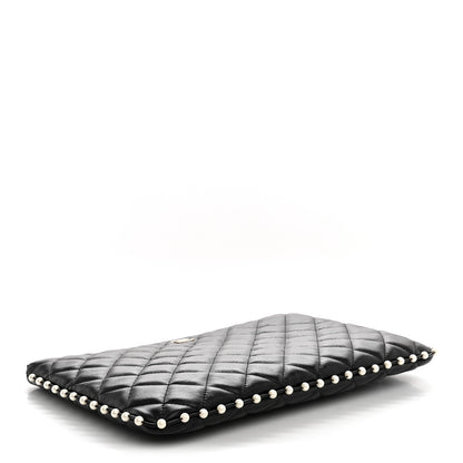 Chanel Calfskin Quilted Pearl Medium Cosmetic Case Black 4 of 8