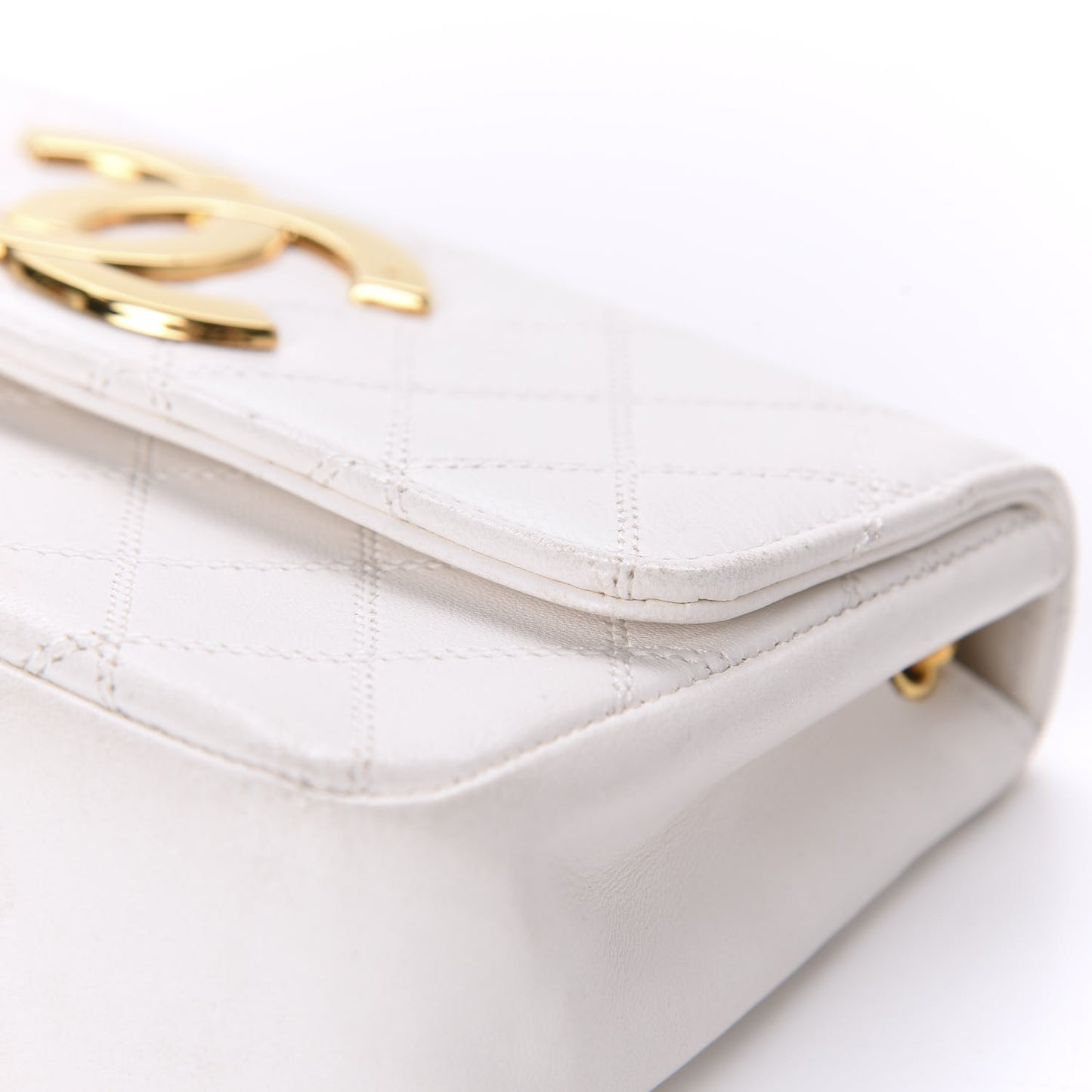 Calfskin Diamond Double Stitch Flap White