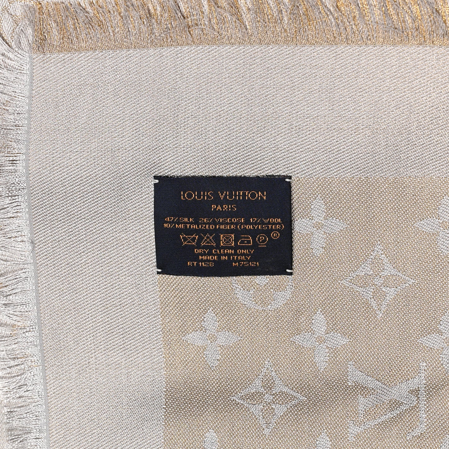 Silk Lurex Wool Monogram Shine Shawl Greige