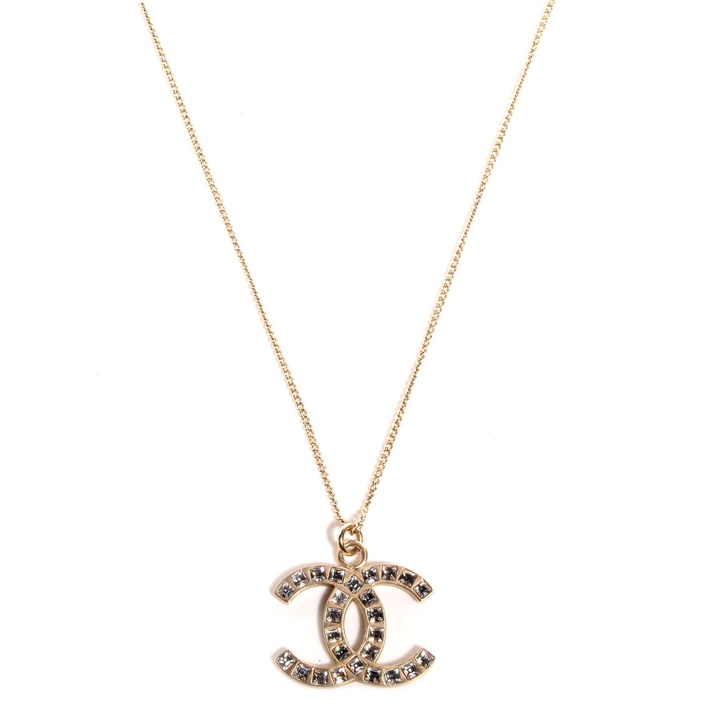 Crystal Baguette CC Necklace Light Gold