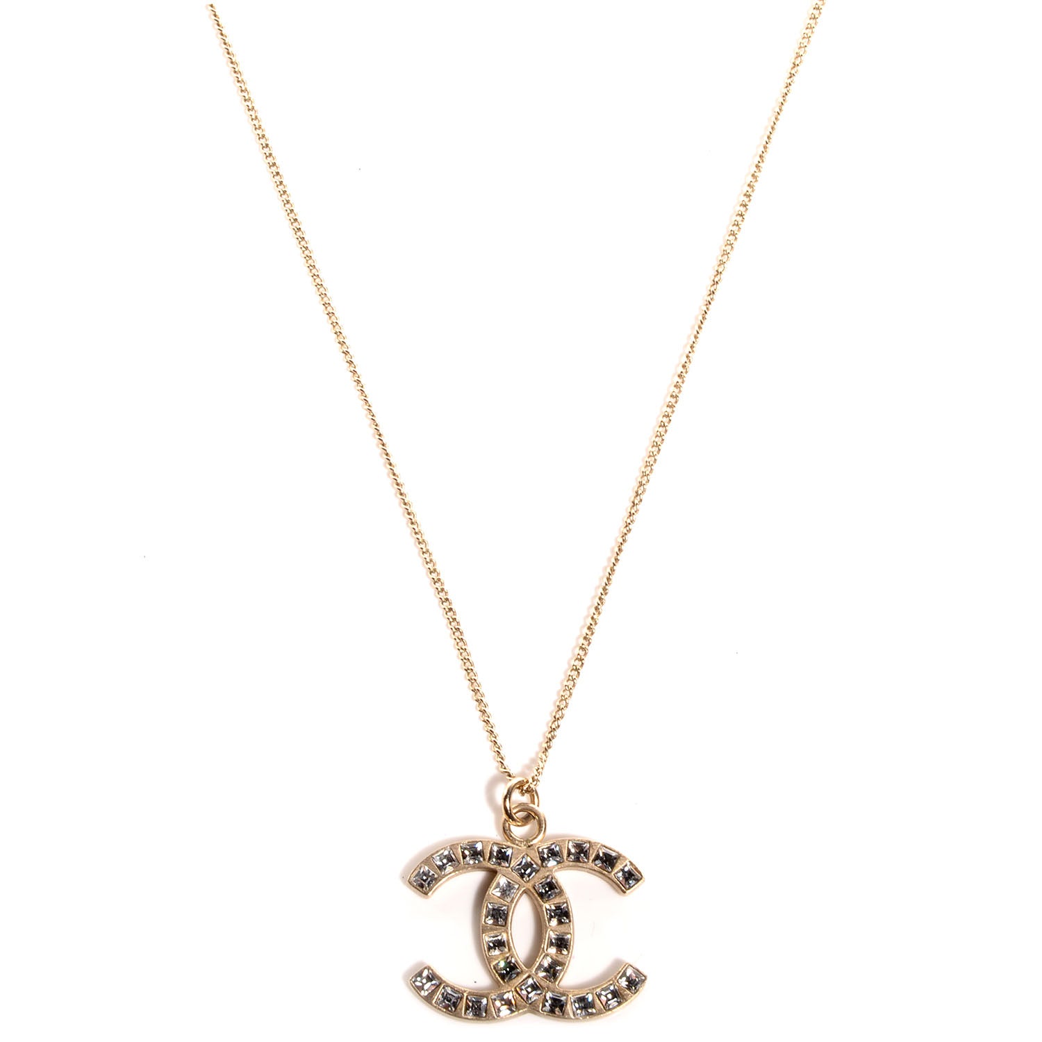 Chanel Crystal Baguette CC Necklace Light Gold 1 of 5