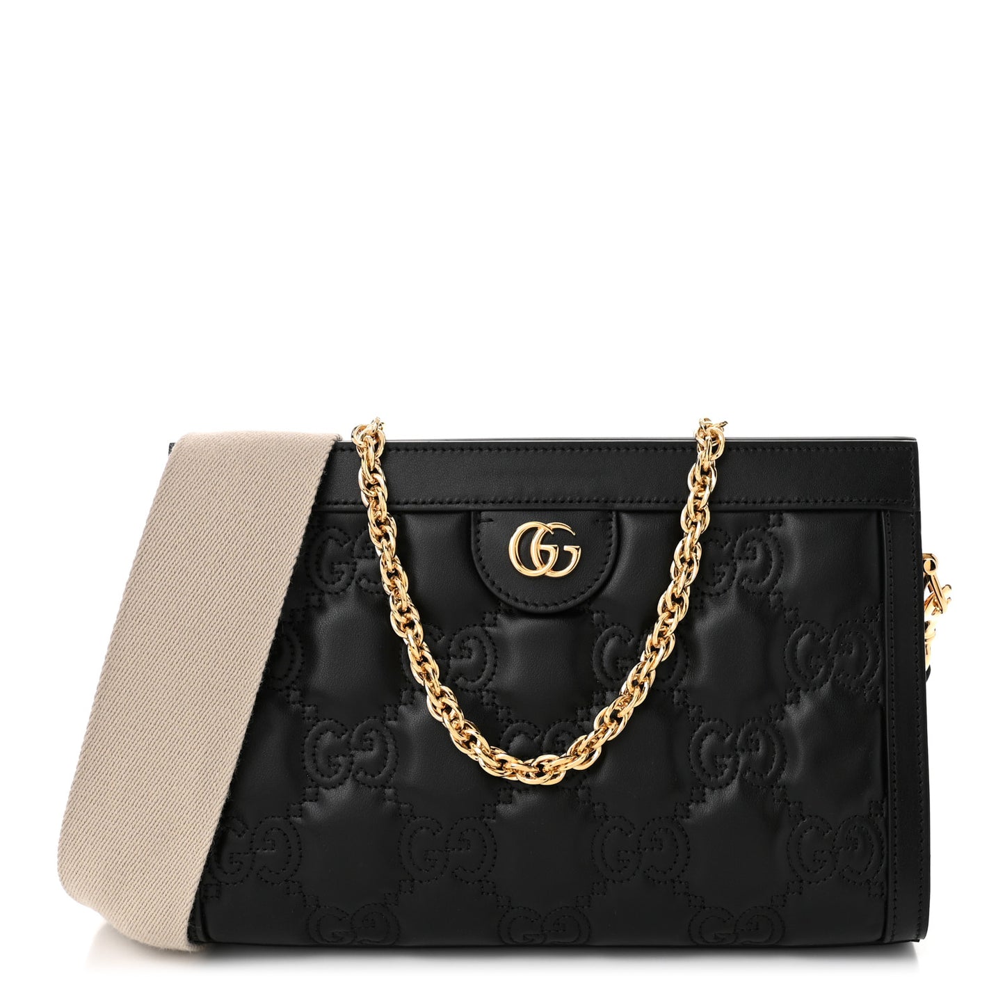 Calfskin GG Matelasse Small Slim Chain Shoulder Bag Black Natural