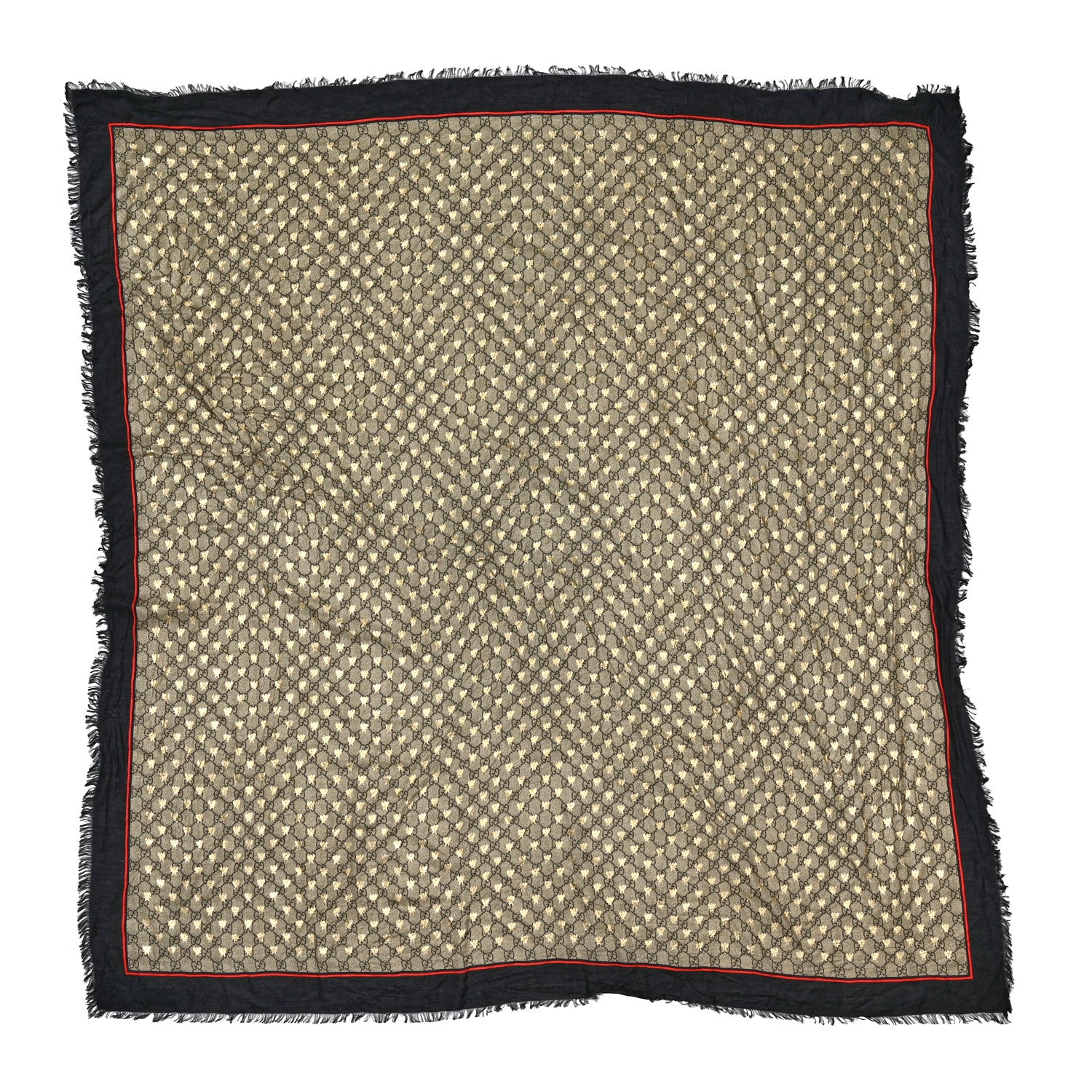 Gucci Modal Silk GG Monogram Big Bee GG Shawl Black Red 1 of 3