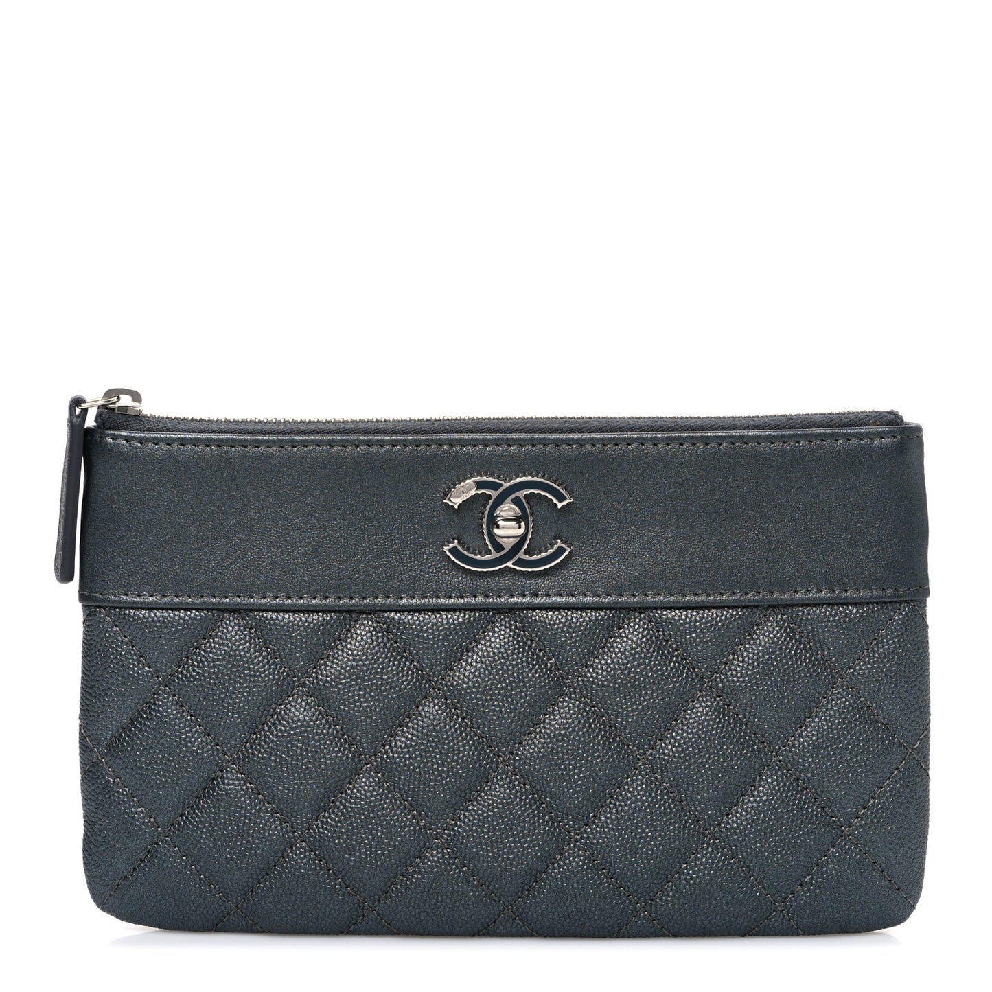 Caviar Quilted Mademoiselle Vintage Zip Pouch Grey