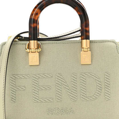 Fendi Canvas Vitello King Plexiglass Logo Embroidered Mini By The Way Top Handle Boston Bag Green Tea 8 of 10