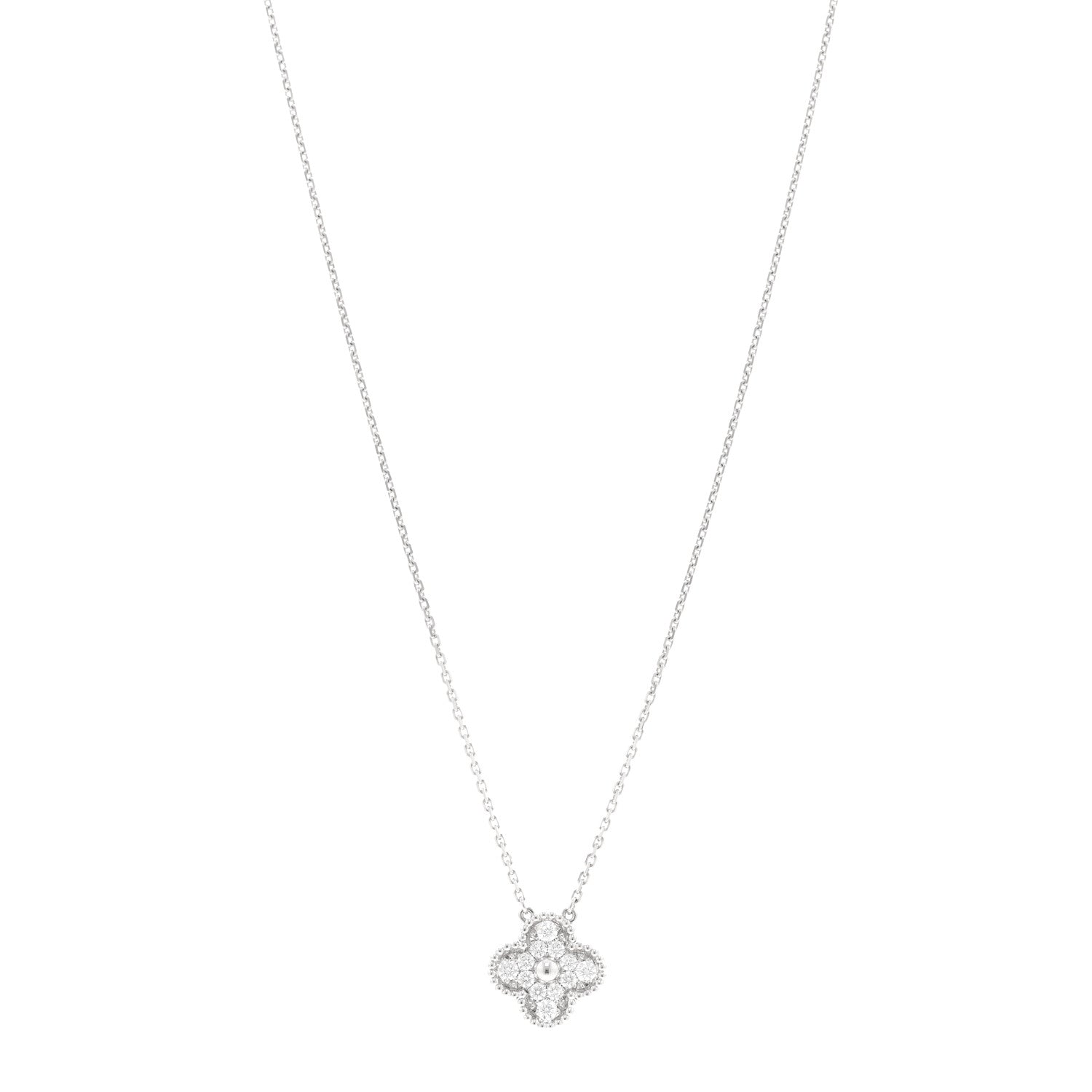 Van Cleef & Arpels 18K White Gold Diamond Vintage Alhambra Pendant Necklace 1 of 5