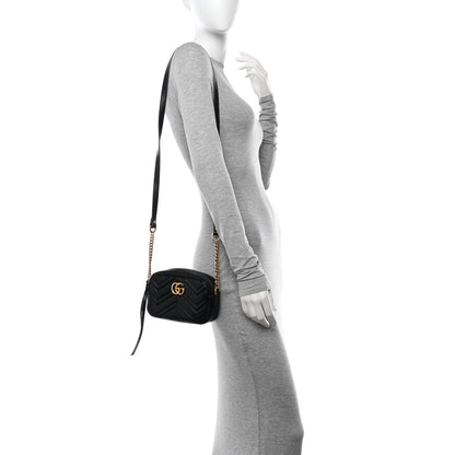 Gucci Calfskin Matelasse Mini GG Marmont Chain Shoulder Bag Black 2 of 17