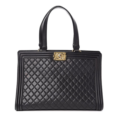 Chanel Lambskin Quilted Boy Shopping Tote Black 1 of 14