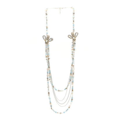 Chanel Beaded Pearl Crystal CC Bee Long Multi Strand Necklace Gold Blue 3 of 5