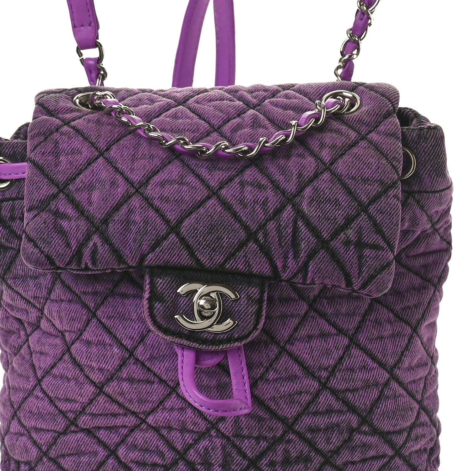 Chanel Washed Denim Quilted Denimpression Backpack Violet Purple Black 7 of 10