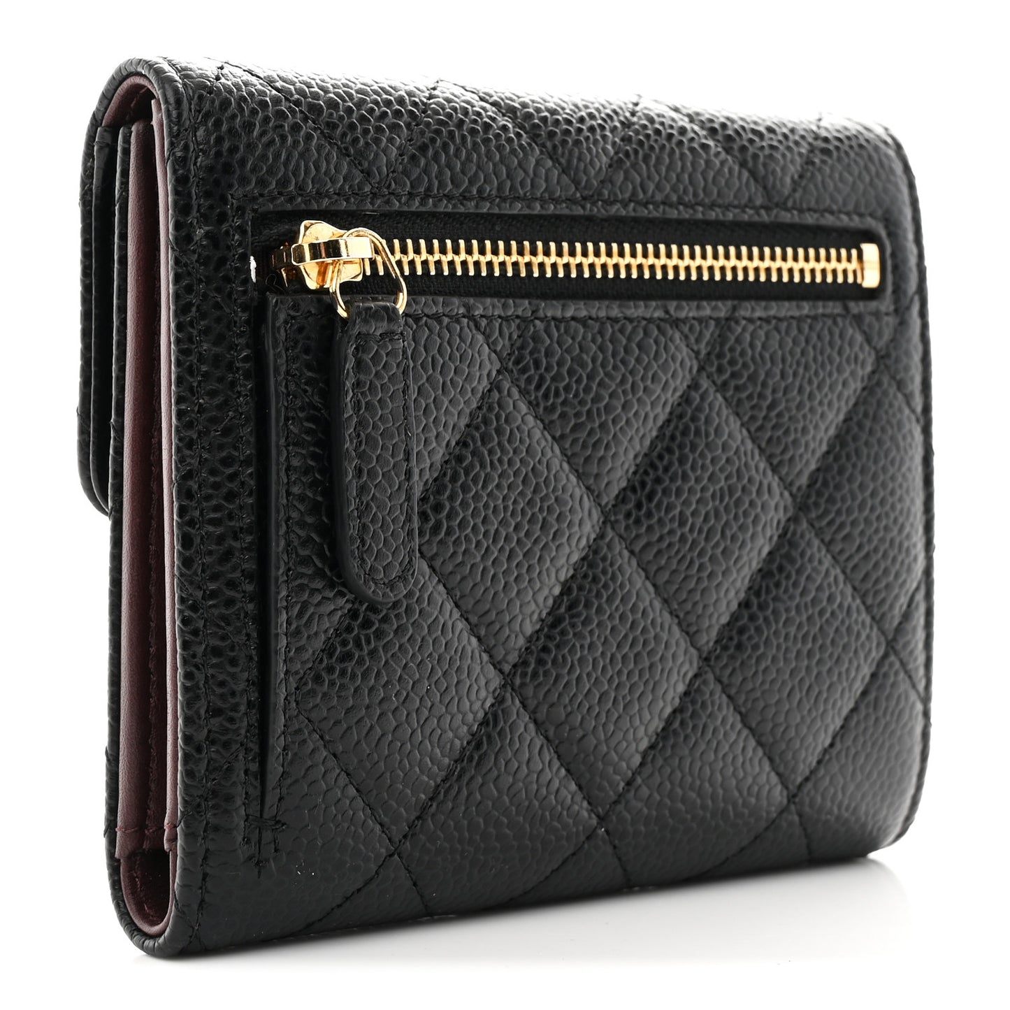 Caviar Quilted Compact Flap Wallet Black