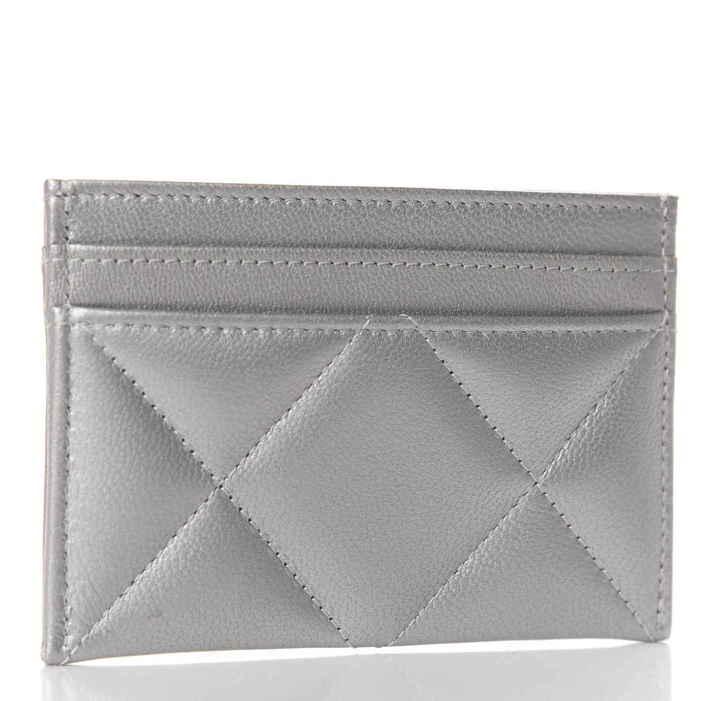 Metallic Goatskin Quilted 19 Card Holder Silver