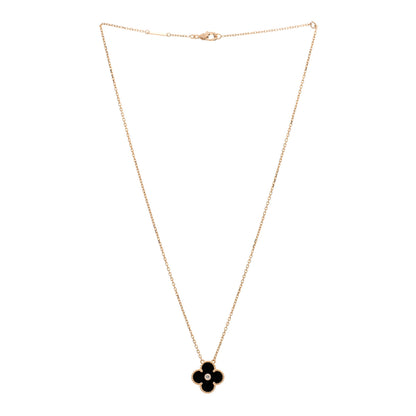Van Cleef & Arpels 18K Rose Gold Diamond Black Onyx Vintage Alhambra Pendant Necklace 2 of 3