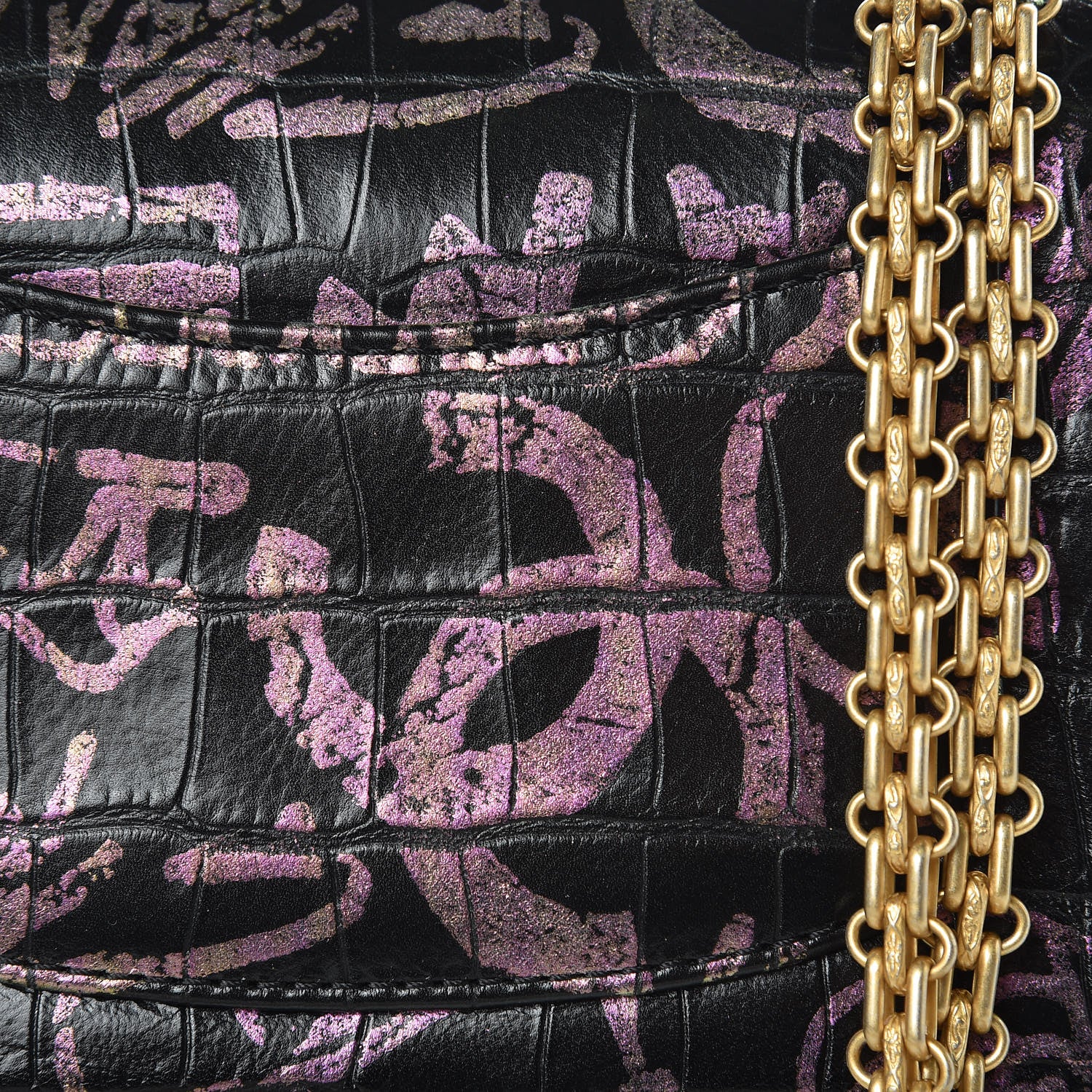 Chanel Calfskin Crocodile Embossed Graffiti 2.55 Mini Cocodile Reissue Flap Black Pink 8 of 11