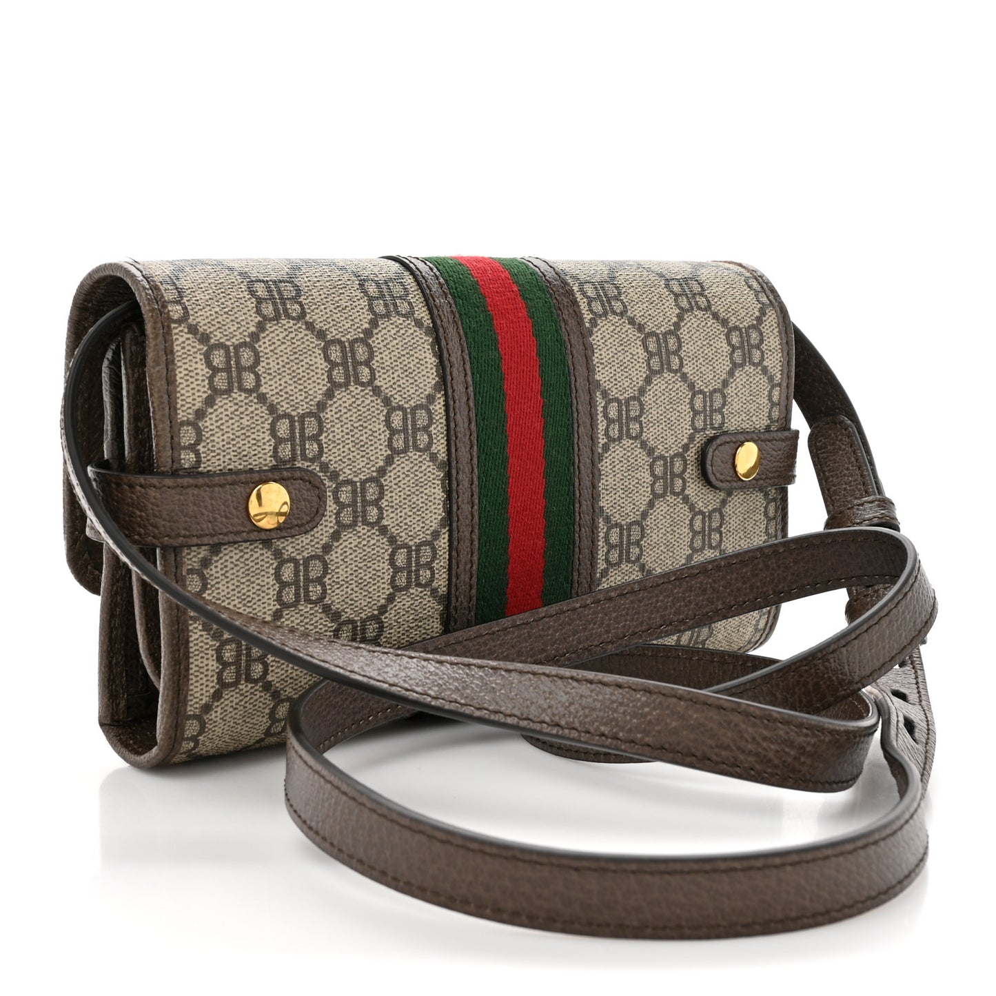 X BALENCIAGA BB Monogram Web Ophidia Crossbody Wallet Beige New Acero