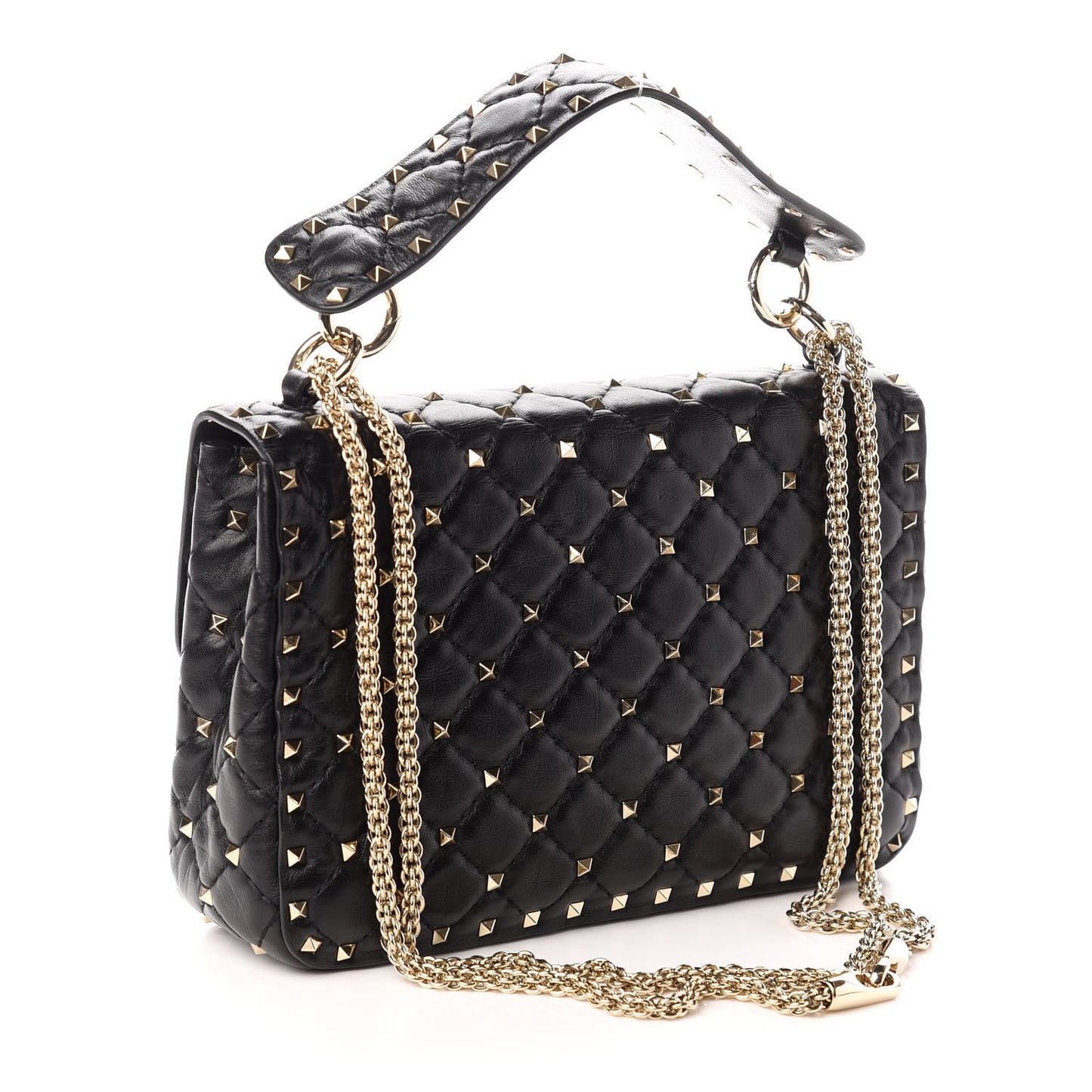Lambskin Medium Rockstud Spike Shoulder Bag Black