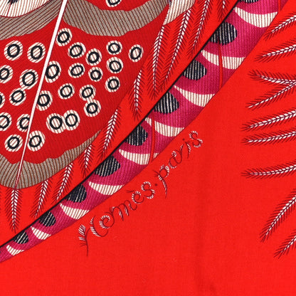 Hermes Cashmere Silk Plumes En Fete Shawl 140 Rouge Gris Fuchsia 3 of 4
