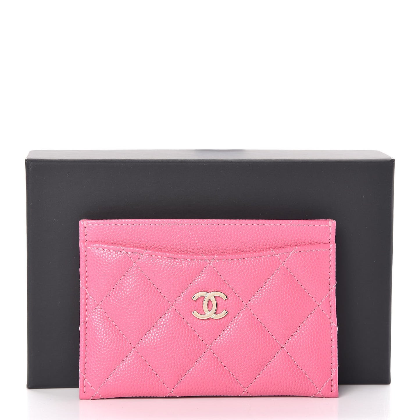 Caviar Quilted Card Holder Pink