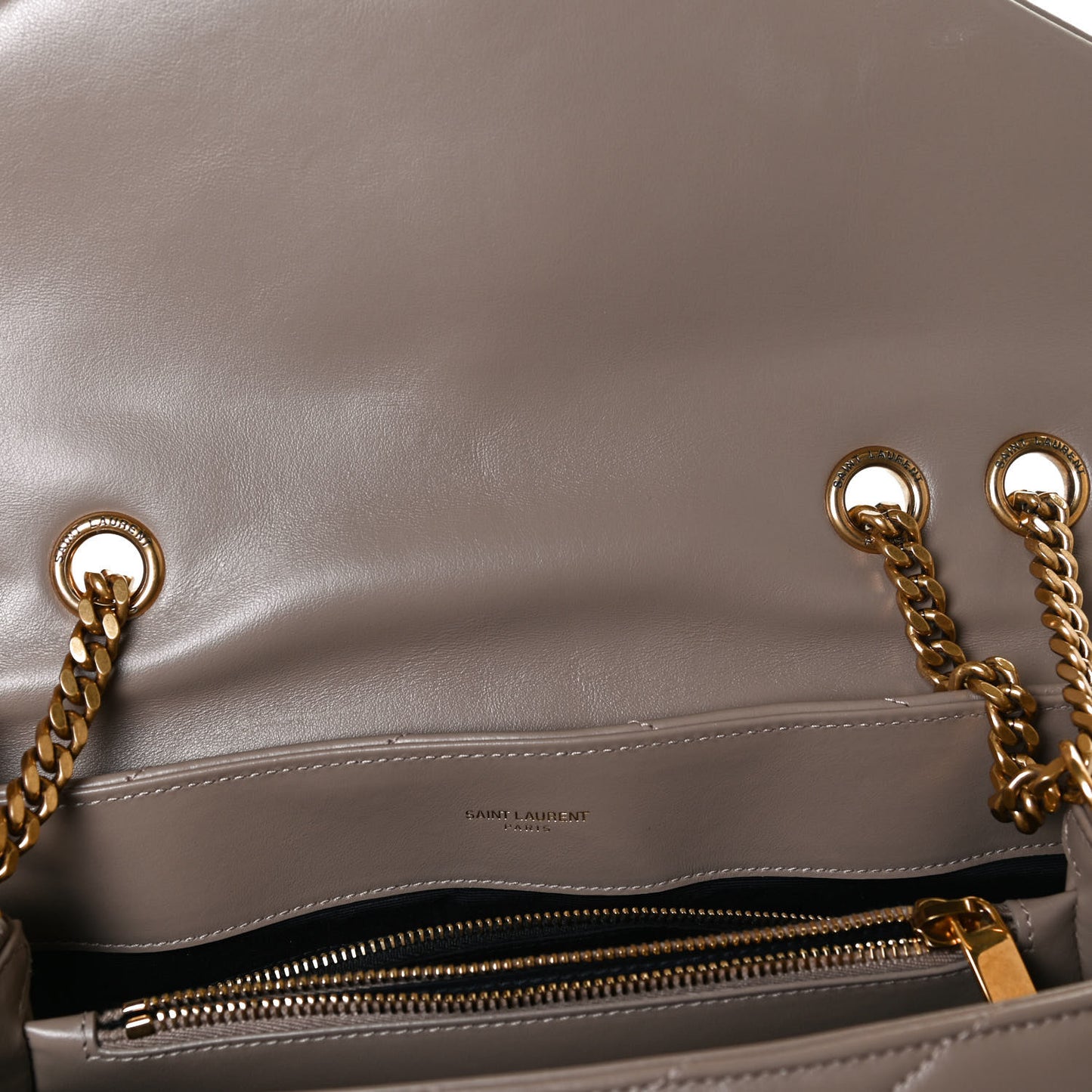 Calfskin Y Quilted Monogram Medium Loulou Chain Satchel Taupe