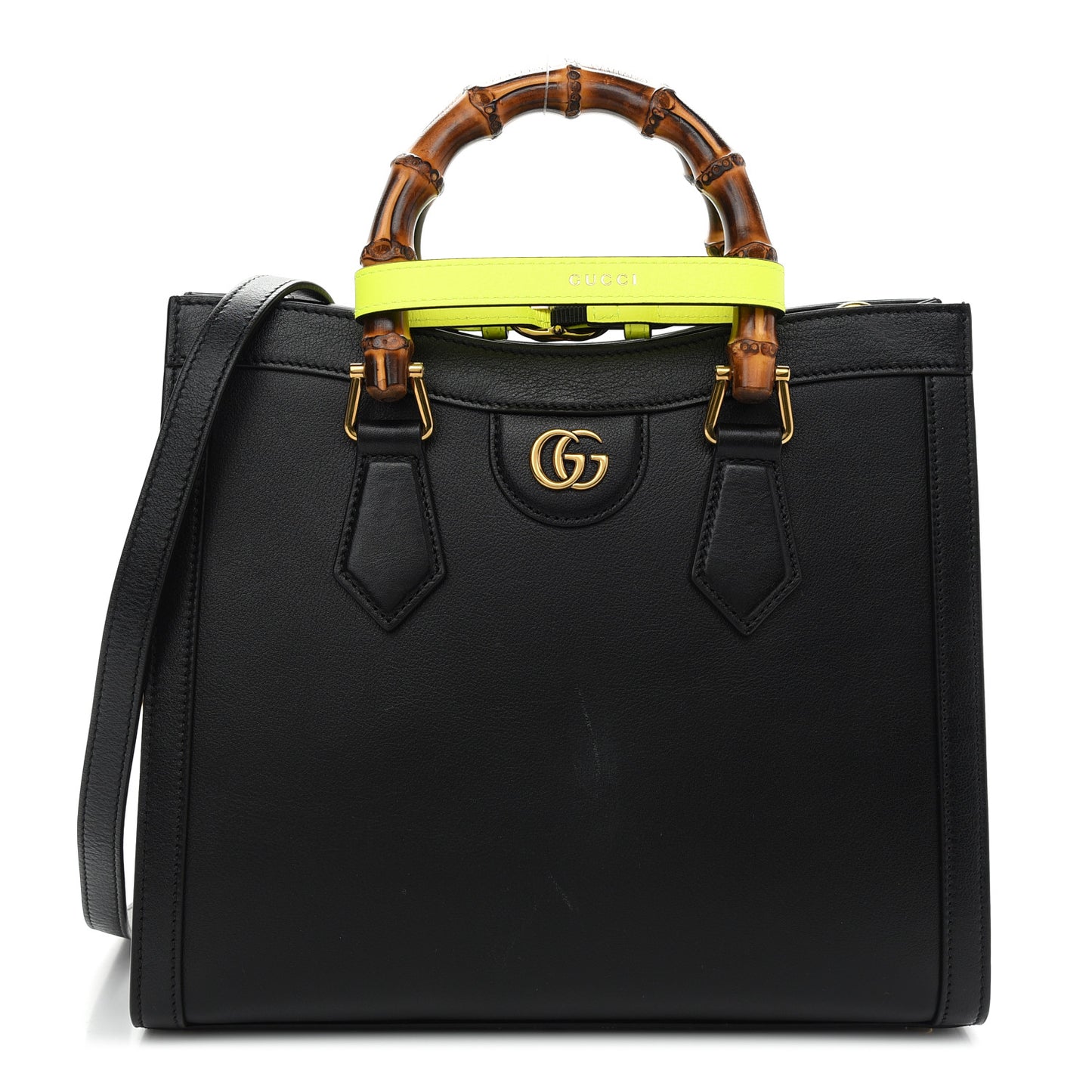Calfskin Small Diana Tote Bag Black Yellow Fluo