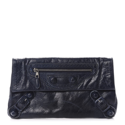 Balenciaga Agneau Giant Brogues Hardware Envelope Clutch Marine 1 of 9