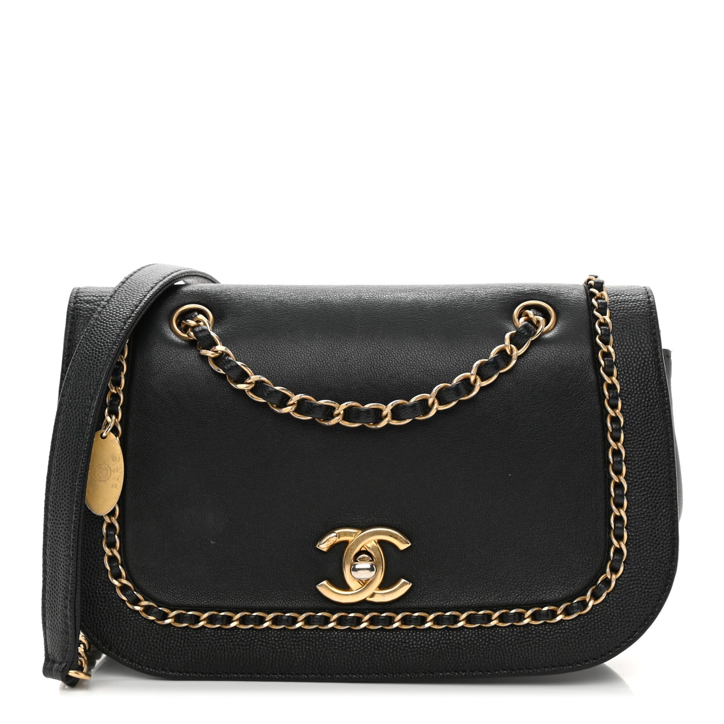 Lambskin Caviar Lovely Chains Flap Shoulder Bag Black