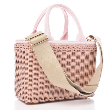 Prada Wicker Canvas Shoulder Bag Pink 3 of 9