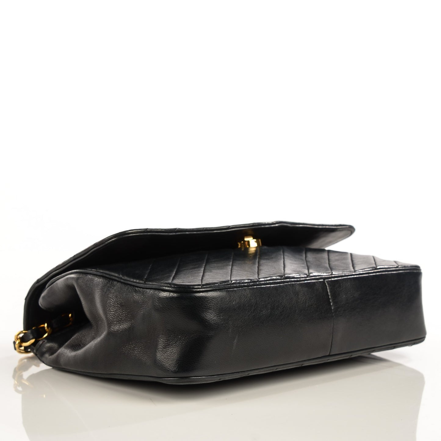 Lambskin Stitched Small Single Flap Black
