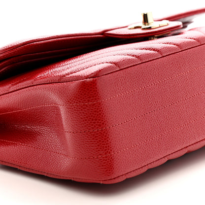 Chanel Caviar Chevron Quilted Small Double Flap Red 9 of 11