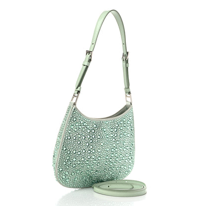 Prada Satin Crystal Cleo Adjustable Strap Shoulder Bag Acqua 3 of 11