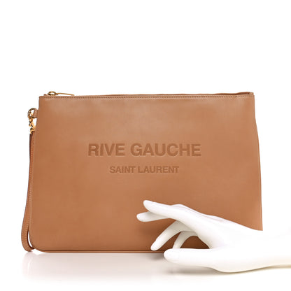 Saint Laurent Calfskin Rive Gauche Zipped Pouch Vintage Brown Gold 2 of 11