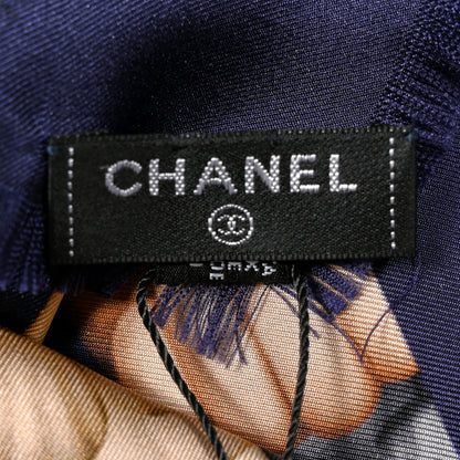 Chanel Silk Chiffon Cat Emoticon Square Scarf Beige Navy 3 of 8
