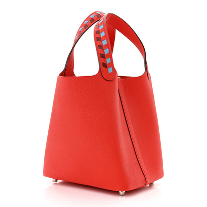 Hermes Epsom Tressage De Cuir Picotin Lock 18 PM Rouge Coeur Bleu du Nord Rouge H 3 of 11