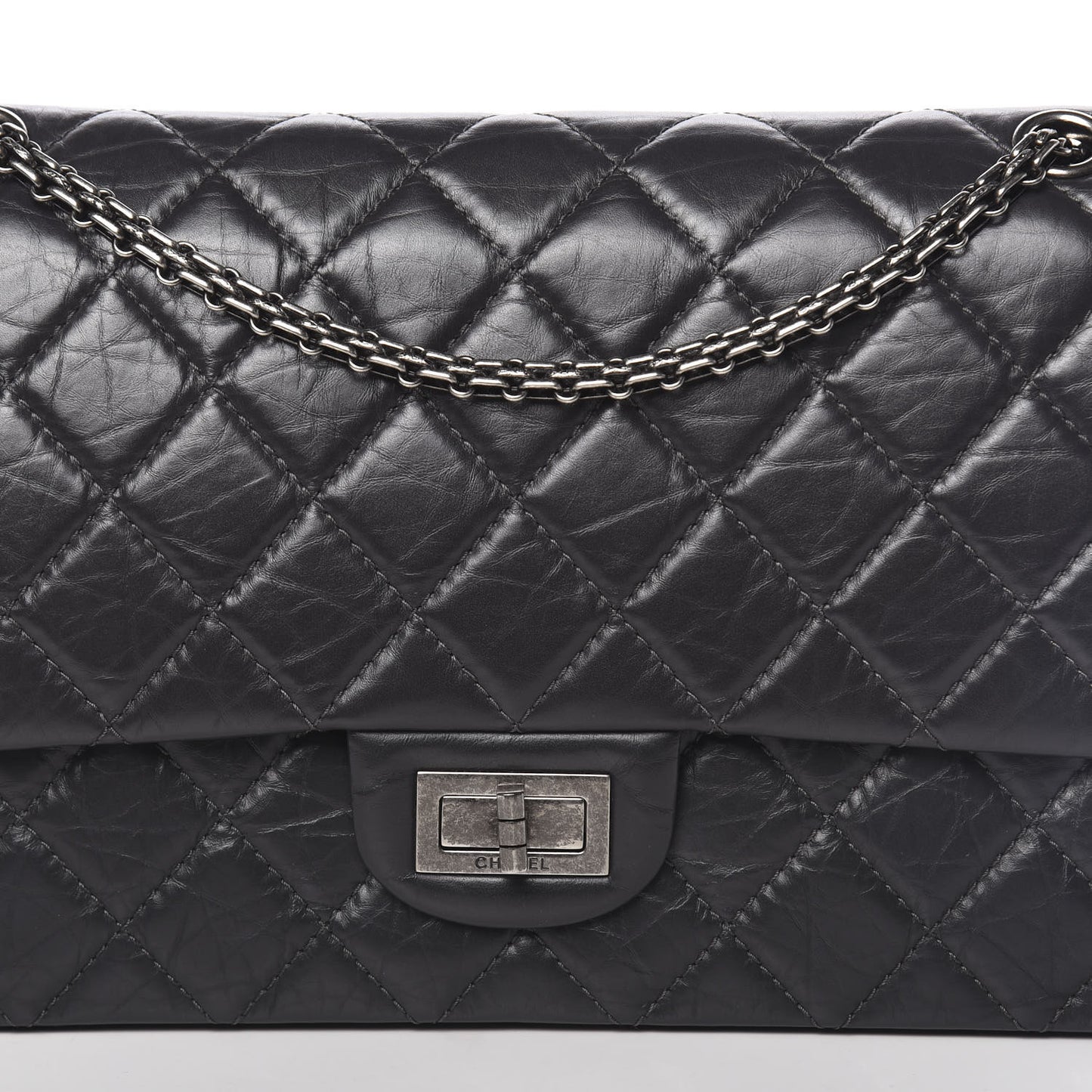 Aged Calfskin Quilted 2.55 Reissue 227 Flap Dark Grey