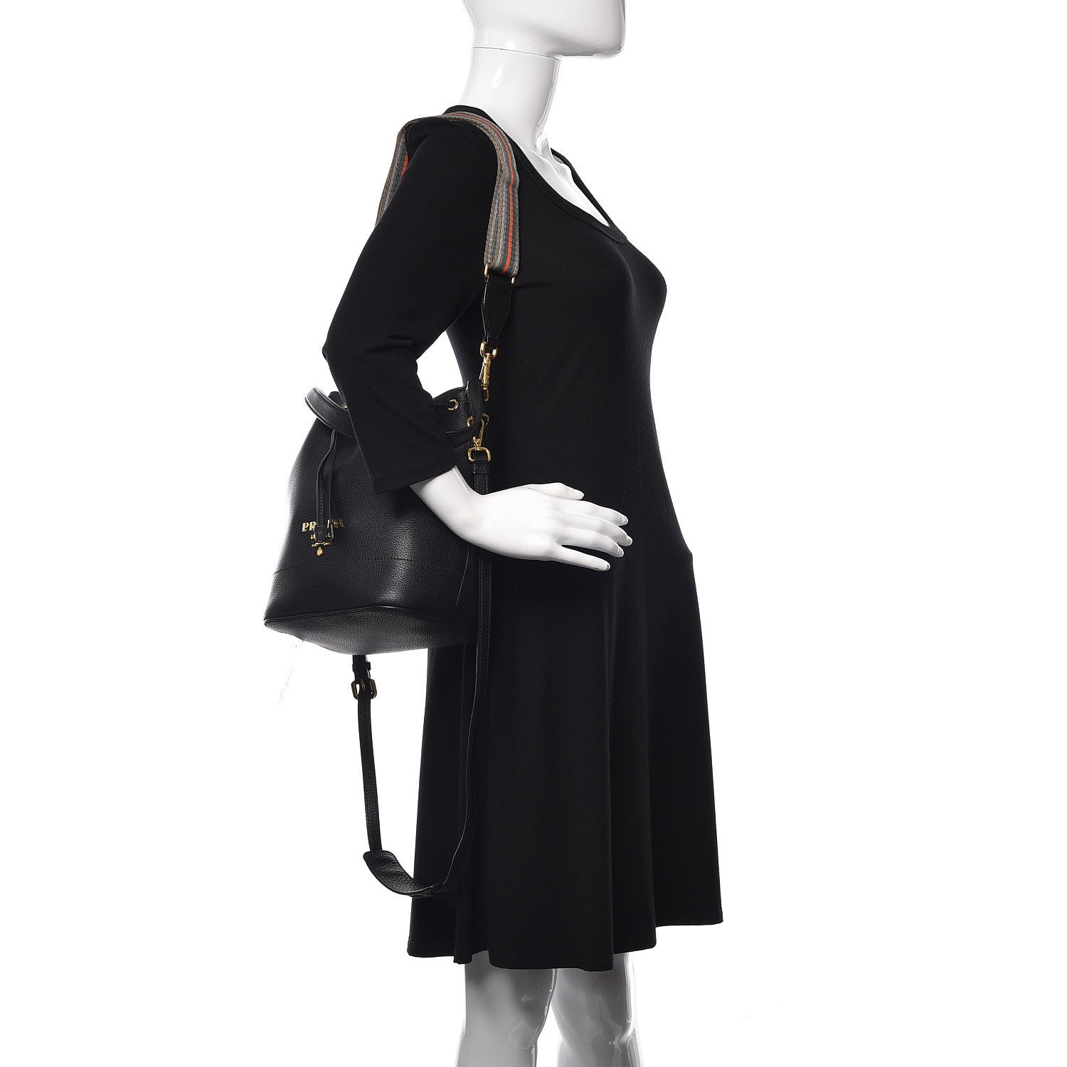 Prada Vitello Daino Drawstring Bucket Black 3 of 10