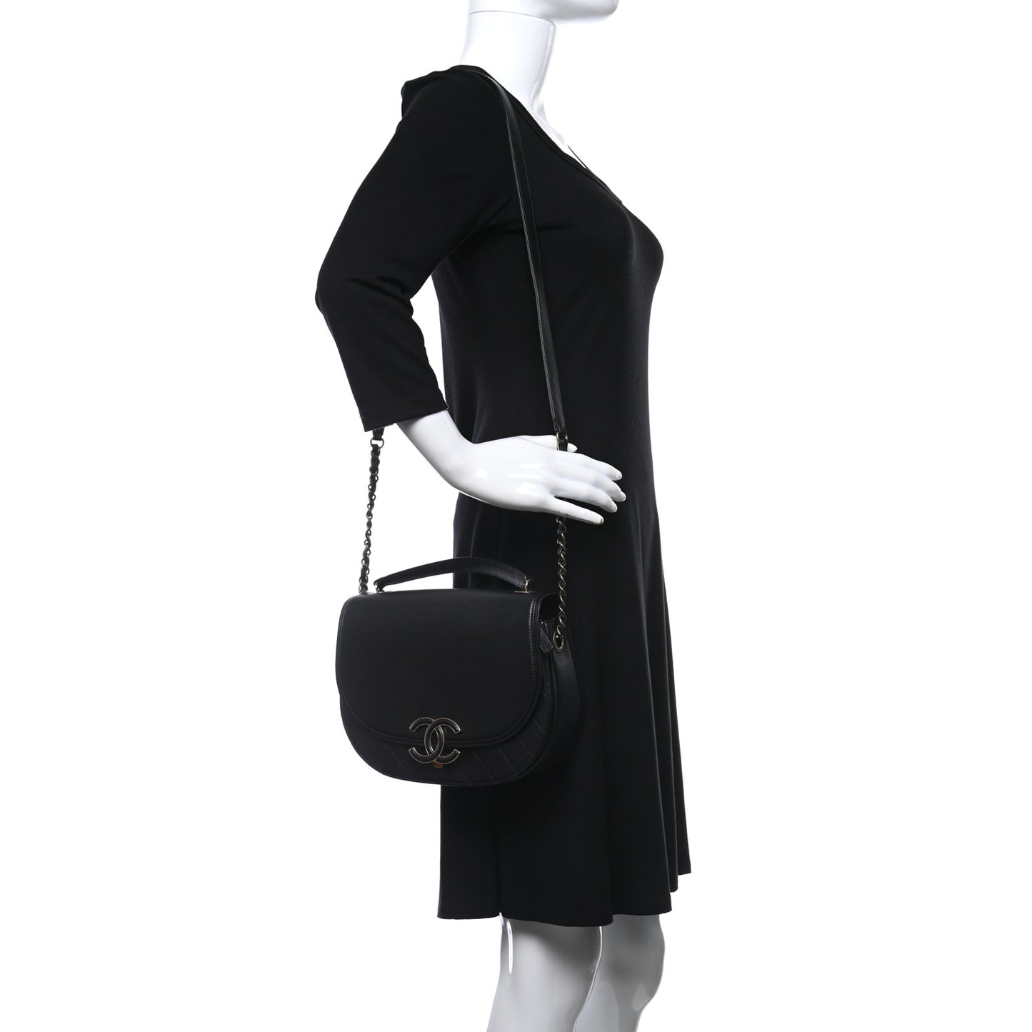 Shiny Calfskin Goatskin Quilted Medium Coco Curve Messenger Flap Black