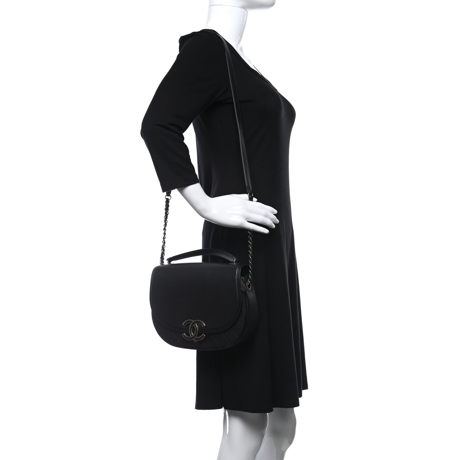 Chanel Shiny Calfskin Goatskin Quilted Medium Coco Curve Messenger Flap Black 2 of 7