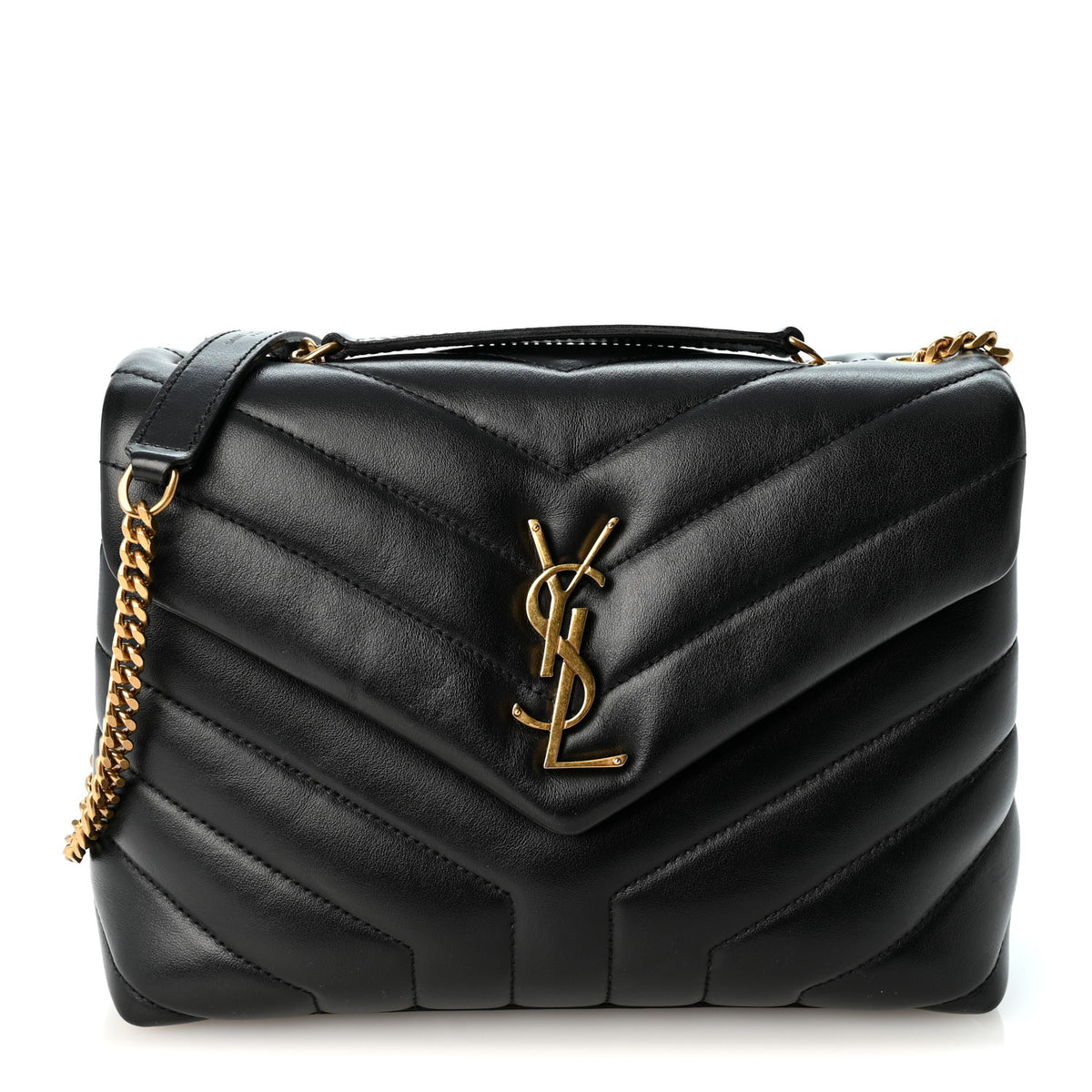 Saint Laurent Calfskin Y Quilted Monogram Small Loulou Chain Satchel Black 1 of 9